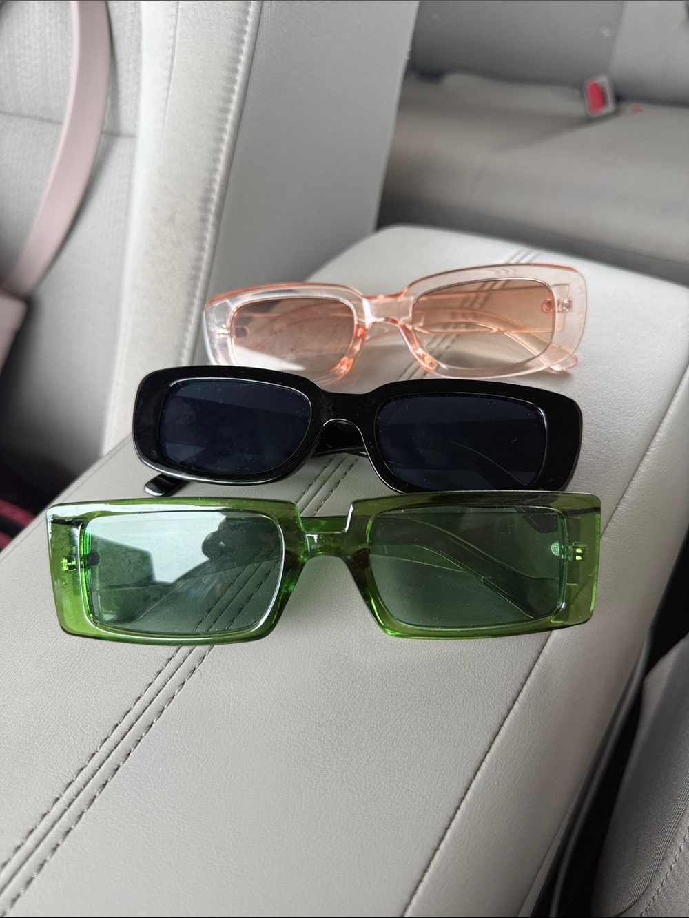 3-Pack Women’s Rectangular Fashion Sunglasses - Green, Black, Pink